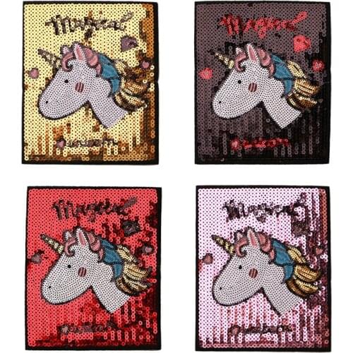 Unicorn rectangular sequin icon Embroidered Iron on Patches for Clothing DIY Stripes Clothes Patchwork Stickers Custom Badges