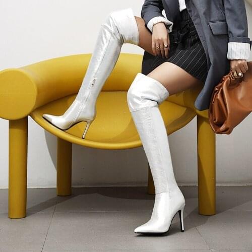 Sexy Over The Knee Boots Women Autumn Winter Fashion High Heels Thigh High Boots Women Golden Water-proof Long Shoes Woman 39
