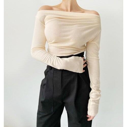 Sexy Slash Neck Long Sleeve Slim Fitted Wrap Blouse Women Solid Top High Street Blouses 2021 Female Spring Autumn Pullovers
