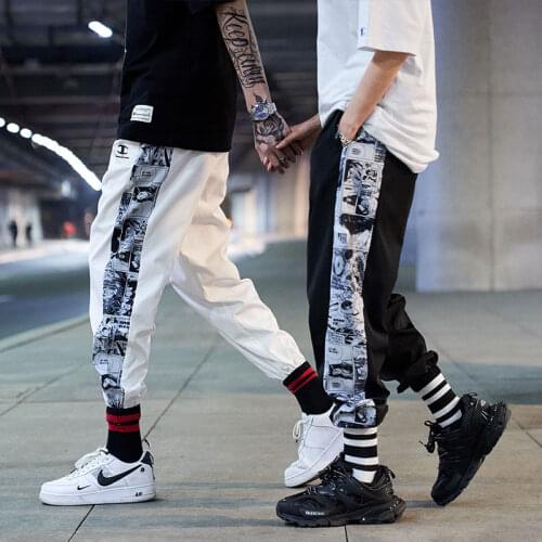 Mens side Anime Print Harem Pants for 2021 Fashion Trends Clothing Teens Hip Hop Trousers Japanese Streetwear Joggers Sweatpants