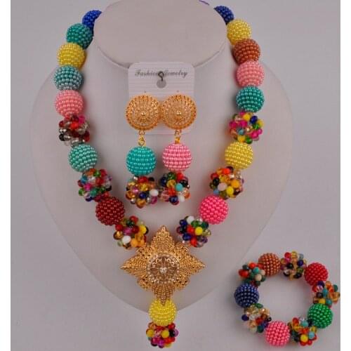 Stylish nigerian wedding set multicolor african beads jewelry set FZZ103-02