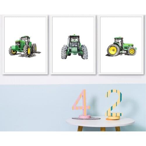 Tractor Watercolor Canvas Painting Boys Room Decor Farm Equipment Tractor Print Nordic Poster Nursery Wall Art Decoration