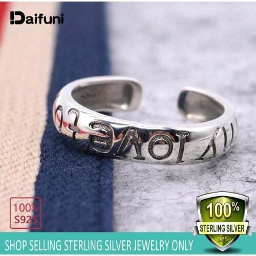 925 Sterling Silver Vintage Rings Handmade Carved Alphabet LOVE Size Adjustable Thai Silver Rings OL Women Fine Jewelry Gift