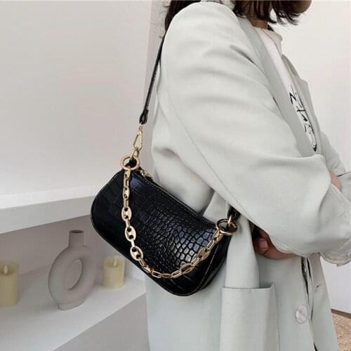 2020 Crocodile Pattern Baguette bags MINI PU Leather Shoulder Bags For Women Chain Designer Luxury Handbag Female Travel tote