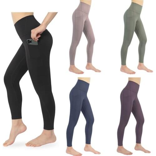 Neonysweets Womens High Waist Yoga Trousers With Two Side Pockets Athletic Womens Essential Running Non See-Through Leggings