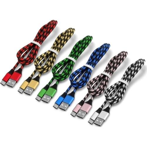 20pcs 0.2m 1m/2m/3m Double color Nylon Braided TYPC-C USB Charging Data Sync Cable For Samsung Redmi lg for Huawei P30 40