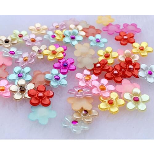 100pcs/lot 12mm Multi Colors Imitation Pearls Flatback Flower Beads For Scrapbook DIY Decoration -D47A