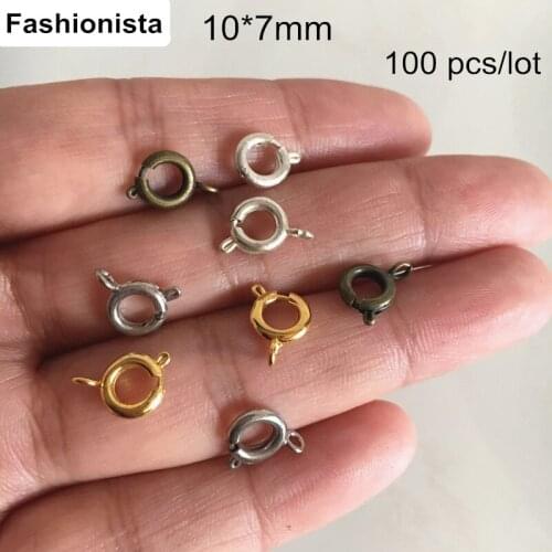 100 pcs Spring Buckle 7*10mm,Gold-color/Silver-color/Steel/Antique Bronze Buckle With Spring,DIY Bracelet Necklace Supplies