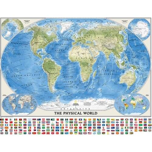 150x225cm The World Physical Map With World Tectonics And Climate Non-woven World Map With National Flags