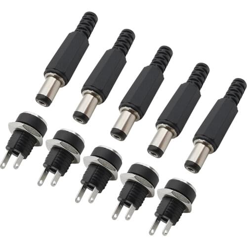 DC-022B 5.5x2.1mm DC Power Supply Male Plug Welding Connector + 5.5*2.1mm DC Power Female Socket Jack Panel Mount Adapter