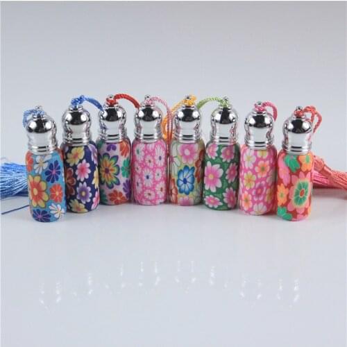 5pcs/lot 6ml 10ml Glass Perfume Roll on Bottle With Glass And Metal Ball Polymer Clay Roller Essential Oil Bottle Many Patterns