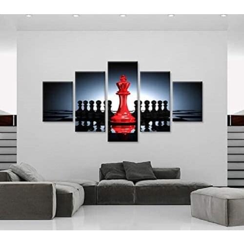 No Framed Black And Red King And Knight Chess 5 Pcs Canvas Picture Print Wall Art Canvas Painting Wall Decor for Living Room