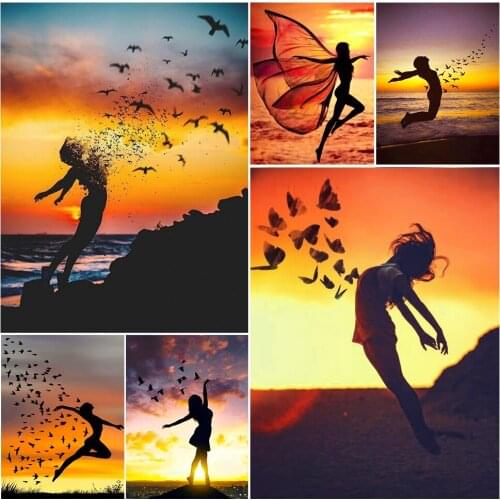 5d DIY Diamond Art Painting Butterfly Sunset Sea Landscape Cross Stitch Kit Picture Rhinestone Embroidery Home Decoration Gift