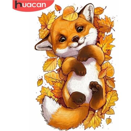 HUACAN Diamond Painting Fox Full Square Round Drill Needlework Art Diamond Embroidery Animal Diamond Mosaic Home Decoration