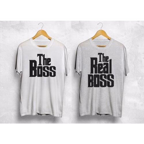The Boss The Real Boss T Shirt Matching Couple Valentines Gift Boyfriend Wifey Summer Tops Cotton Short Sleeve T-Shirt