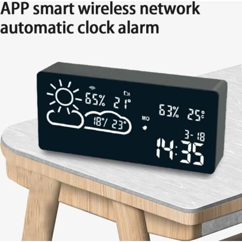 LED Digital Alarm Clock Radio With Temperature And Humidity Clock APP Control Smart Home Clocks Table Decor Dropshipping