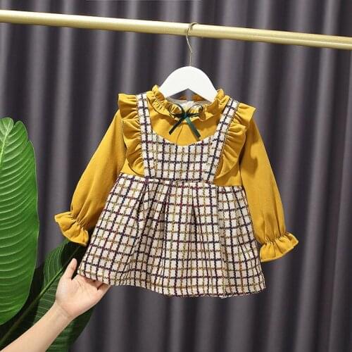 Long sleeve Denim coat + mesh Baby Girls Dress Beauty Dress Kids Fashion Turn Down Collar Dress Casual 2-piece suit