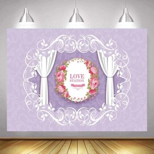 Valentines Day Love Station Floral Circle Backdrops Wall Decor Curtain Print Pattern Dinner Table Background For Photo Studio