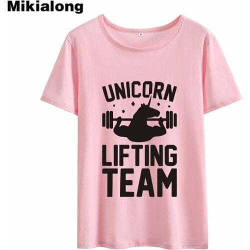 Mikialong UNICORN T-Shirt Women LIFTING TEAM Kawaii Summer Tops Harajuku Short Sleeve Graphic Tees Women Cotton Tshirt Femme