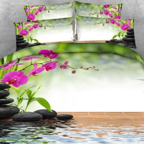 Royal Linen Source 4 Parts Per Set Beautiful Spa style orchid and bamboo 3d bed Sheet set with Bed Cover Blanket cover