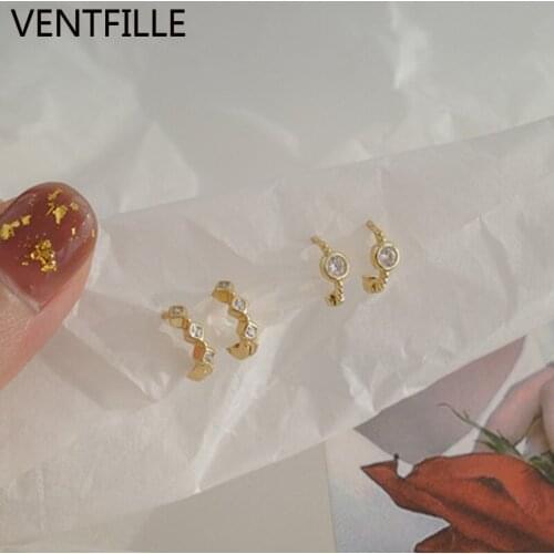 Round Square Zircon Earrings For Women Simple Mini Hoop INS Fashion Jewelry