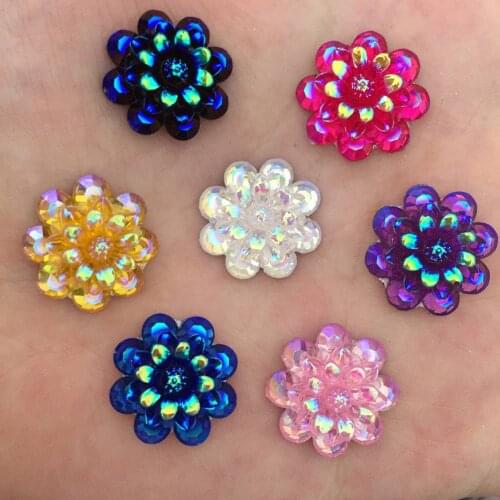 Mix AB Resin Kawaii 16mm Colorful Flower Flat back Cabochon Rhinestone 30PCS Scrapbook DIY Decor Home Figurine Crafts OK04A
