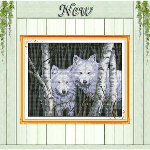 Wolves in woods,Pattern print on canvas DMC 11CT 14CT Cross Stitch kit,needlework Set all for embroidery,The Wolf forest scenery