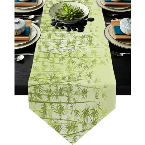 Green Bamboo Leaves Table Runner Modern Table Flag Home Party Country Wedding Decoration Tablecloth Table Runners