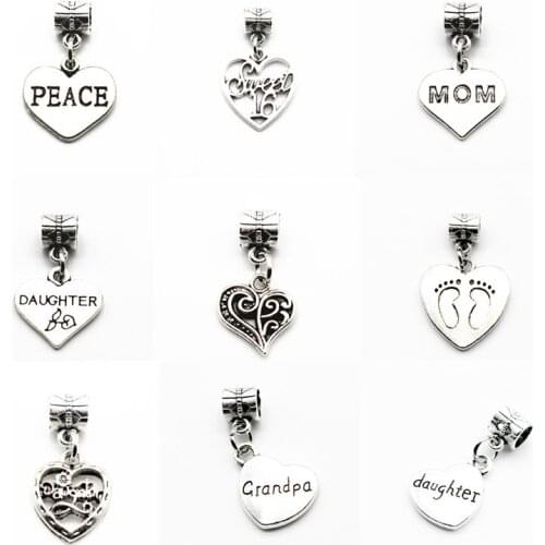 New Arrival 12pcs/lot Silver Alloy heart grandpa Dangle Charms Lobster Clasp Hanging Charm fit Bracelet&Pendant Necklace
