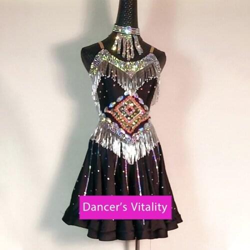 Latin Dance New High-End Childrens Temperament Dress Clothing Female Adult Profession Competition Diamond Skirts