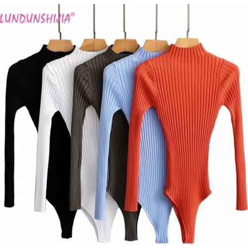 LUNDUNSHIJIA O-neck Long Sleeve Solid Sexy Bodysuit Women 2020 Autumn Body Top Fashion Ladies Streetwear Knitting Bodysuits