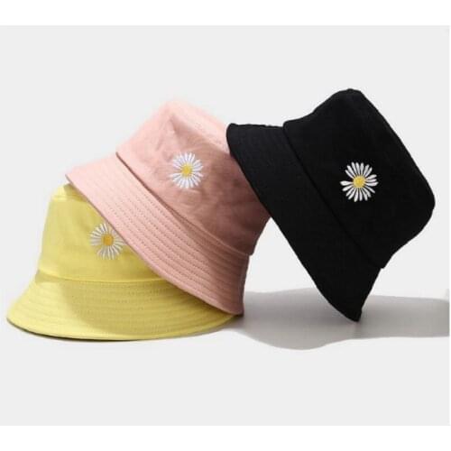 Chrysanthemum bucket hat hip hop cotton embroidery flower fishing cap outdoor sports summer women hat beach panama bob dropship
