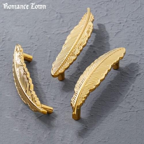 Feather Drawer Knobs/Handles for Cabinet/Door/Cupboard, Vintage/Rural Style, Zinc Alloy, Kitchen Furniture Hardware,Gold, 96mm