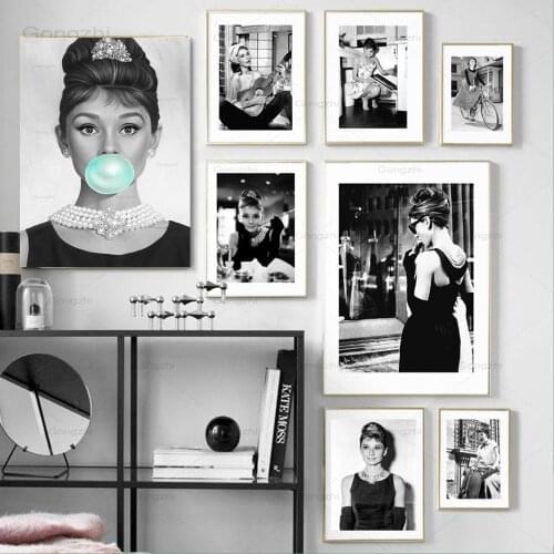 Audrey Hepburn Poster Black White Wall Art Print Hepburn Black Dress Canvas Painting for Living Room Bedroom Home Decor Picture