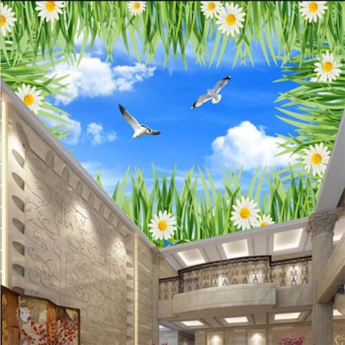Custom 3D ceiling photo wallpaper blue and white flowers 3d wallpaper non-woven 3d ceiling wallpaper