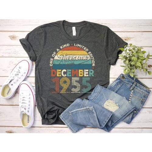 Awesome Since December 1955 65th Birthday Vintage Shirt Since Birthday Mens Ladies December 100% cotton Unisex Drop shipping