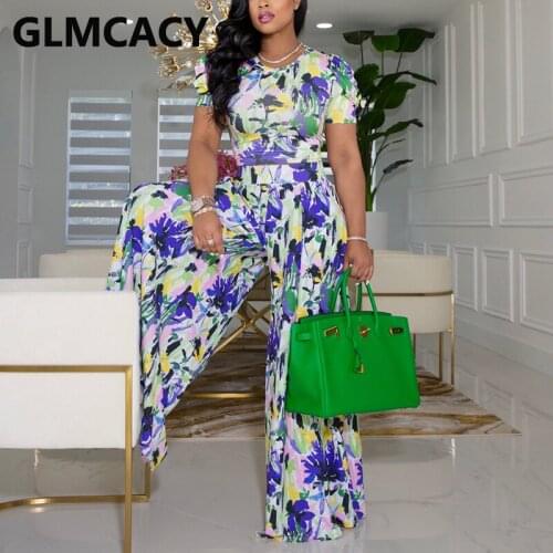 Two Piece Casual Loose Suits Short Sleeve T Shirt & Wide Leg Pants Set Summer Outfits
