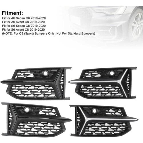 Fog lampshade bright black grille RS6 style For Audi A6 C8 S6 S-line 2019 2020 1 pair