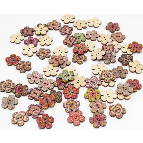 50Pcs/pack 20/25mm Retro flower buttons DIY Random Wooden Buttons Sewing Scrapbooking Accessories 2 Holes Decorative button