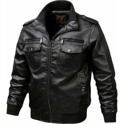 Soqoool Spring Autumn Men Leather Casual Top Motorcycle Male Outwear Fashion PU Leather Cargo Coats Pockets Plus Size Jackets