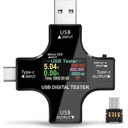 USB power meter tester, Electop upgrade multifunctional 2-in-1C USB tester (with OTG adapter)