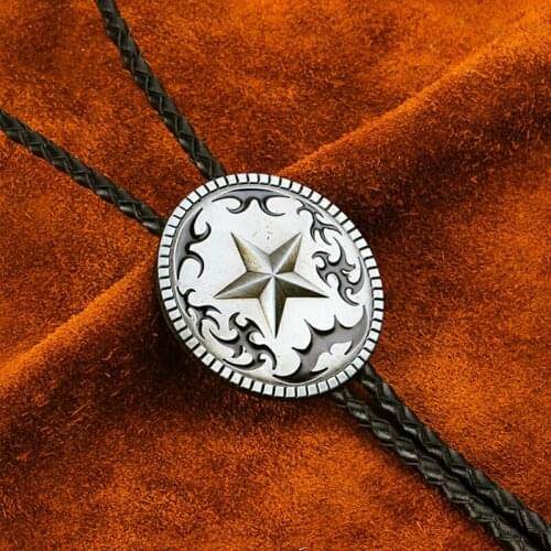 Vintage Western Cowboy Mens BOLO Tie Slide Clip Net Cross Pentagram PU Leather Rope