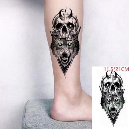 Waterproof Temporary Tattoo Sticker Moon Skull Wolf Head Animal Fake Tatto Flash Tatoo Leg Arm Hand for Men Women