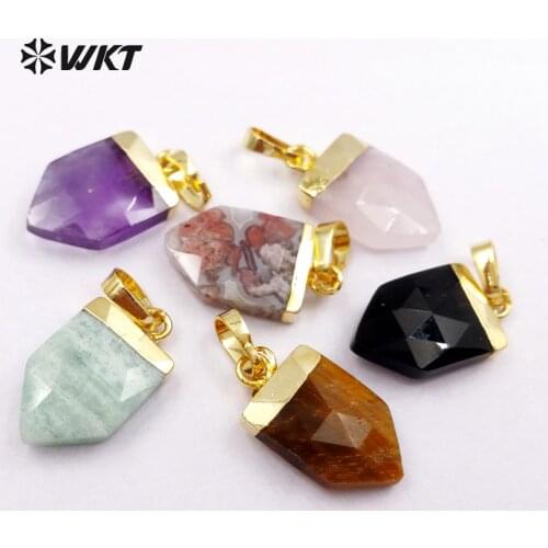 WT-P1324 WKT New ! Colorful Mini Cute Spear Faceted Stone Pendants Geometic Shape For Women Jewelry Making Stone Pendant