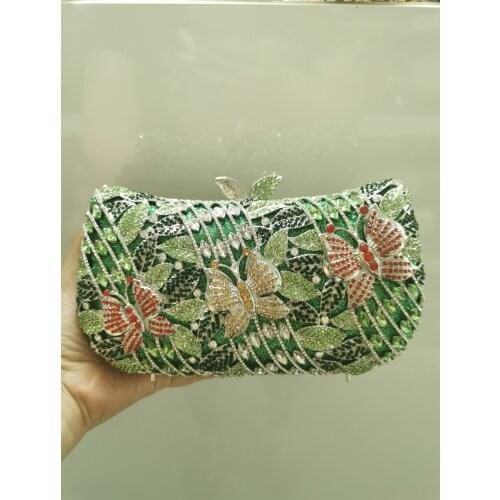XIYUAN Elegant Bling Women Green/Blue/Pink Crystal Clutch Bag Evening Bags Wedding Party Rhinestone Handbags Minaudiere Purse