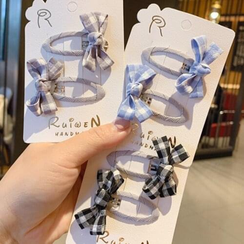 2pcs/set Bow Plaid Hair Clips Cute Koran Style Children Girls Rainbow Hair Accessories Headwear Hairgrips Kids