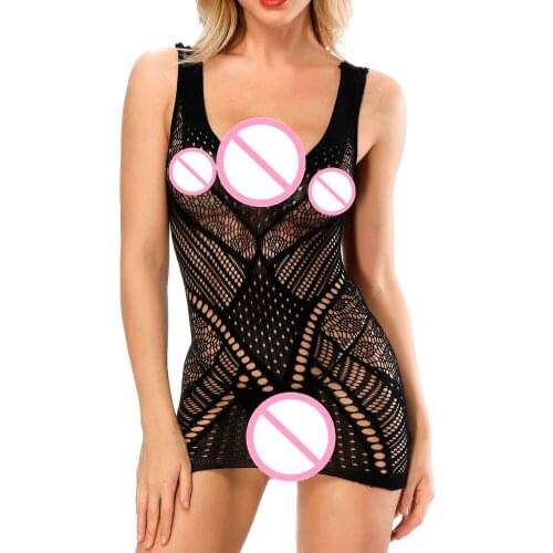 Deep V Women Hollow Out Underwear Sleeveless Embroidery Transparent Mesh Dress Bodystockings Sexy Underwear Dress ropa mujer