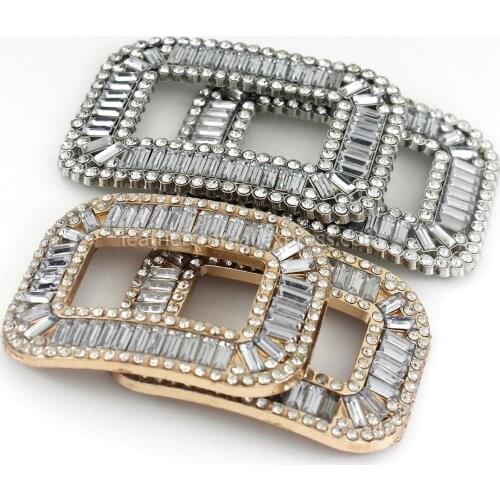 1pair Metal Square Rhinestone clasp buckle conchos Buckles Shoes Bag Purse Hat Decor Hardware DIY Leather Craft Accessory