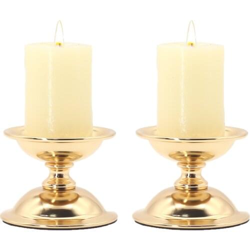 2PCS Golden Color Candlestick Iron Craft Holder For Pillar Taper Pole Candle Tea Light Festival Home Bar Table Desk Decors Gift