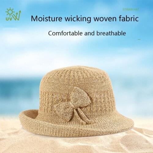 2021 New Muchique Boater Hats for Women Summer Sun Straw Hat Wide Brim Beach Hats Girl Outside Travel Straw Cap Casual Bow Hat